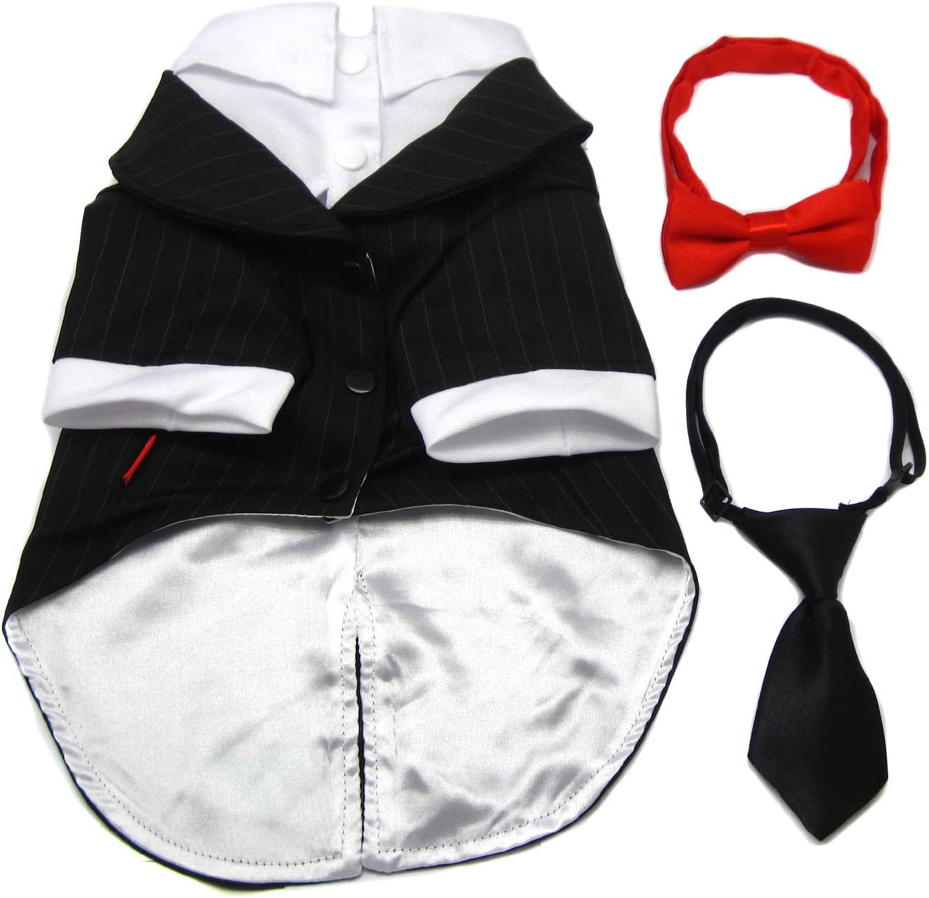 Pet - Oscar Formal Tuxedo with Black Tie and Red Bow Tie - Color: Black, Size: Large